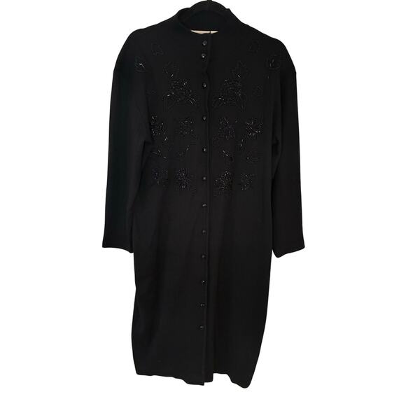 Vintage Black Beaded Longline Cardigan Sweater Coat – Button Front - Picture 1 of 7